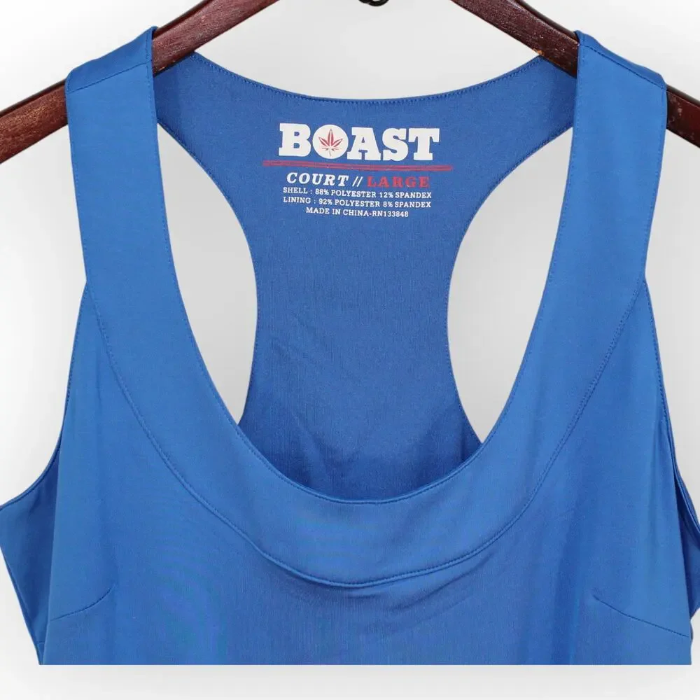 BOAST USA Women Pleated Long Tank Large Royal Stretch Bra Racerback Leaf Logo - Picture 6 of 6